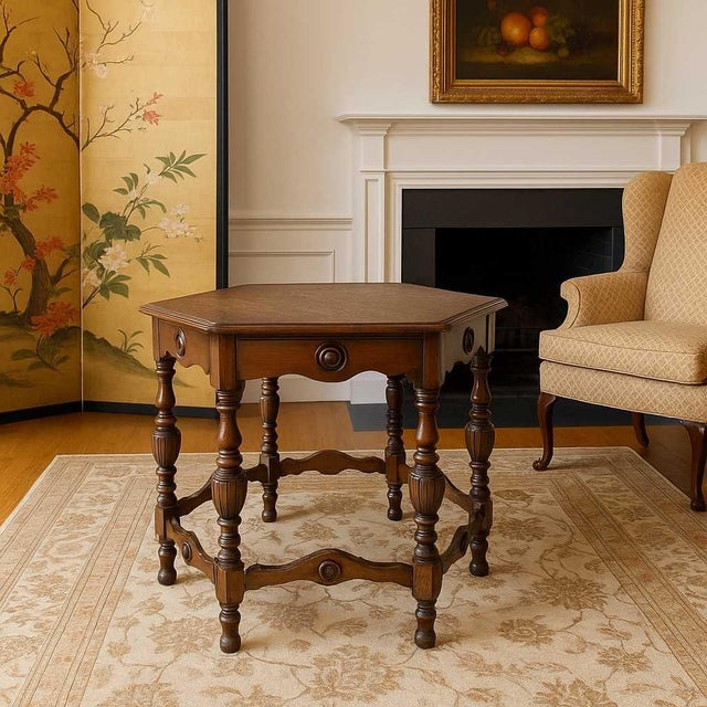 Antique Carved Wood Round Dining or Center Table, Restored For Sale - Image 9 of 15