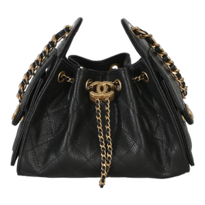26P Black Quilted Caviar Mini Chanel 25 Hobo Handbag