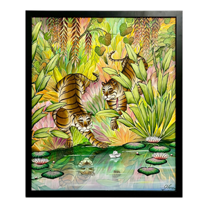 Gustavo Novoa, Tigers Animal Paradise Tropical Jungle Painting Surrealist Art Gustavo Novoa, c.1990's-2000's