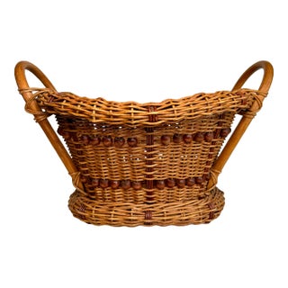 Arts & Crafts Wicker Bentwood Beaded Double Handle Basket For Sale