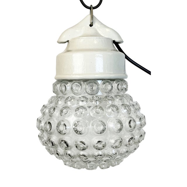 Vintage White Porcelain Pendant Light, 1970s For Sale