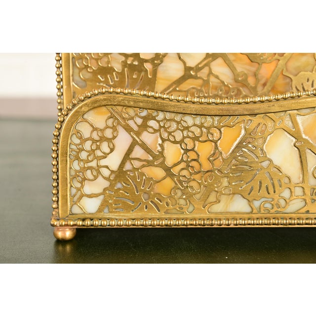 Bronze Tiffany Studios New York Grapevine Pattern Bronze Doré and Favrile Slag Glass Letter Rack For Sale - Image 8 of 15