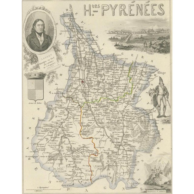 Antique Map of Hautes-Pyrénées by Vuillemin, France, 1850 For Sale - Image 4 of 13