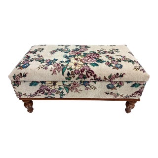 Turkish Rug Upholstered Floral Entry Storage Bench For Sale