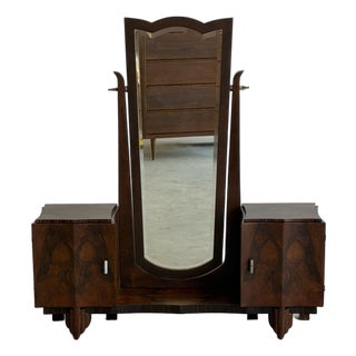 1940s Art Deco Ash Burl Veneer Vanity For Sale