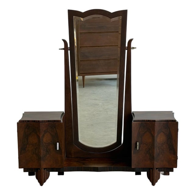 1940s Art Deco Ash Burl Veneer Vanity For Sale