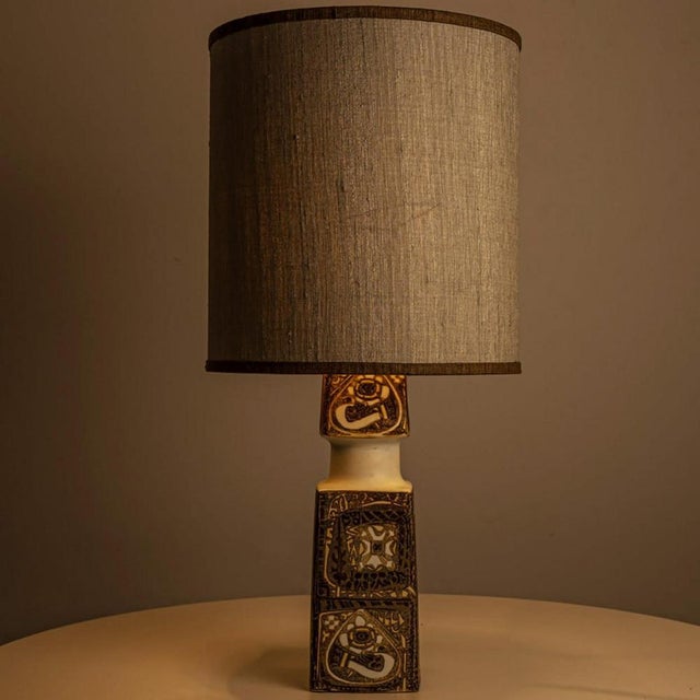 Beige Brown-Beige Ceramic Floor or Table Lamps with Lampshades attributed to R. Houben, 1960s, Set of 2 For Sale - Image 8 of 10