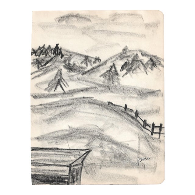 1950s Landscape Drawing by Virginia Spencer For Sale
