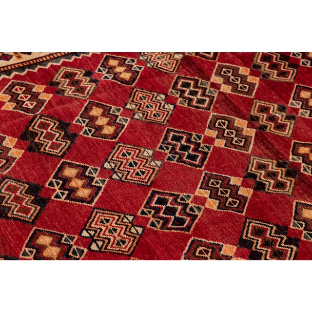 Red 1960s Vintage Shiraz Red Handmade Geometric Wool Rug For Sale - Image 8 of 9