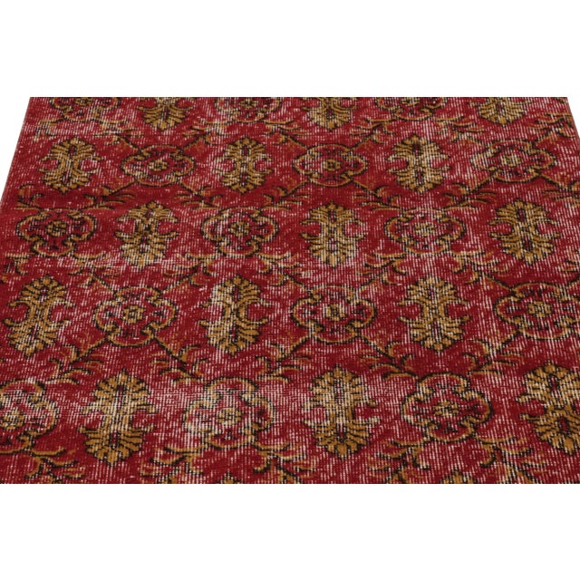 Rug & Kilim Vintage Distressed Runner Rug, Red-Gold Floral Vine Pattern – Rug & Kilim For Sale - Image 4 of 8