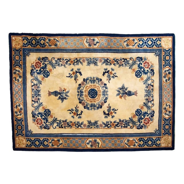 Art Deco Chinese Rug in Wool and Cotton For Sale