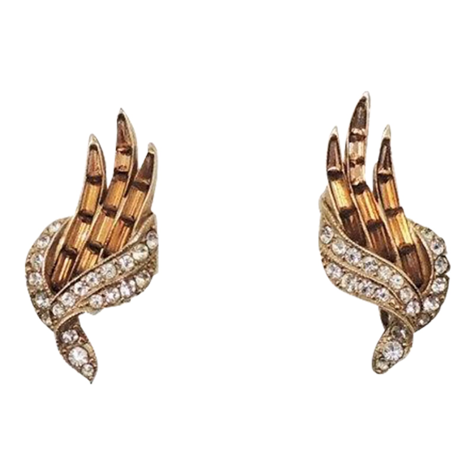 ■VINTAGE HOLLYWOOD■ Octagon Key Earrings VH2379EA002B Vintage Signed Avon of Belleville Faux-Topaz Clip Earrings