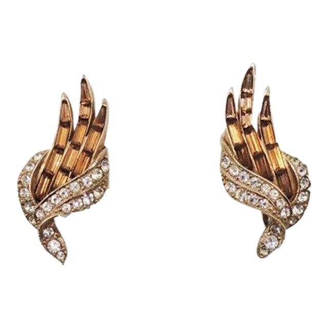 ■VINTAGE HOLLYWOOD■ Octagon Key Earrings VH2379EA002B Vintage Earrings, Attwood and Sawyer Rhinestone Set Clip Ons