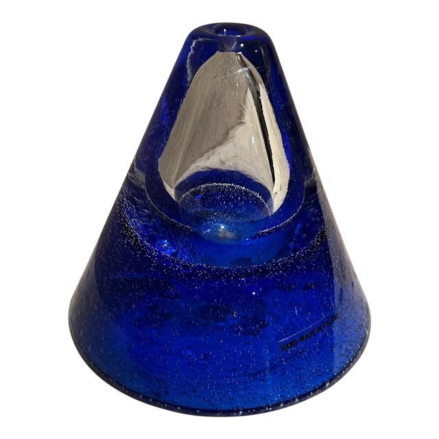1970s Handmade Art Glass Blue Vase Poland For Sale