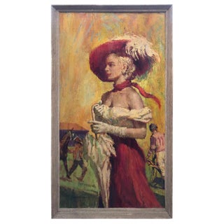 1950s "Before the Races" Oil on Board by Listed Artist Victor Olsen For Sale