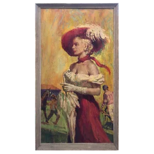 1950s "Before the Races" Oil on Board by Listed Artist Victor Olsen