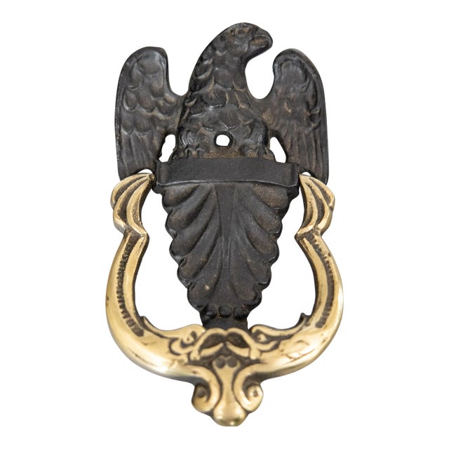 Antique American Cast Iron & Brass Federal Eagle Door Knocker For Sale