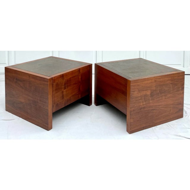 Vintage Baughman-Style Wood Side Tables With Metallic Top For Sale - Image 9 of 13