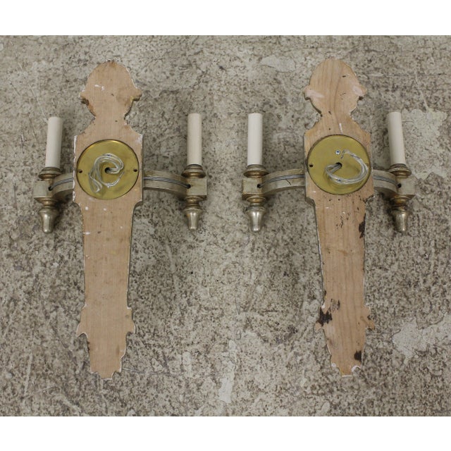 Pair Silver Gilt Wood Italian Lighted Wall Sconces For Sale - Image 9 of 10