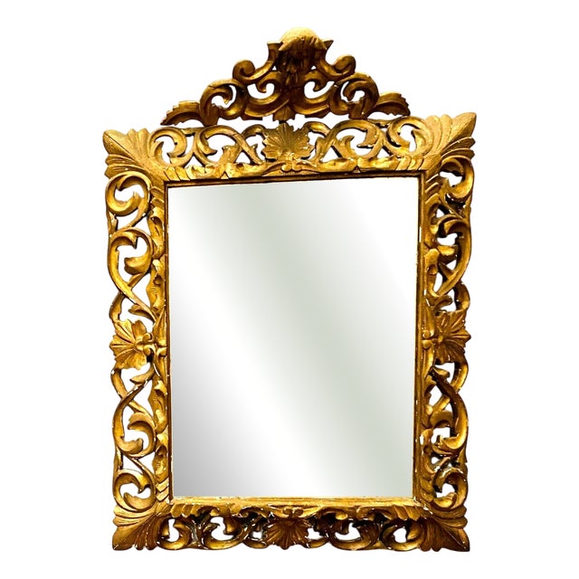 Gilded Wood Mirror with Openwork Carving, 19th Century For Sale