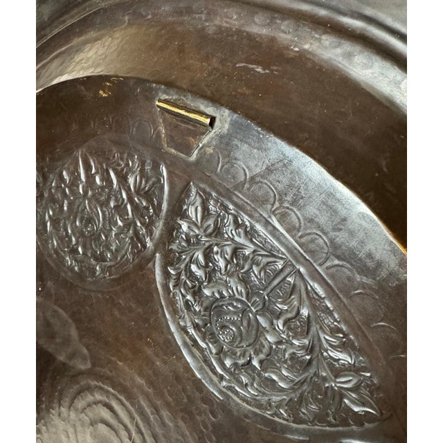 Large 30” Persian Style Repousse Floral Brass Tray Black Bronze Finish For Sale - Image 12 of 12