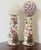 Whimsical Unique richly encrusted with sea shells pair of candlesticks with monkey figurines.Topped with sea shells orbs.