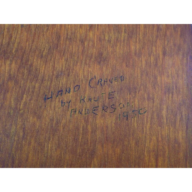 Rustic Vintage 1950 Handcarved Moose and Hunters Wood Plaque For Sale - Image 3 of 3