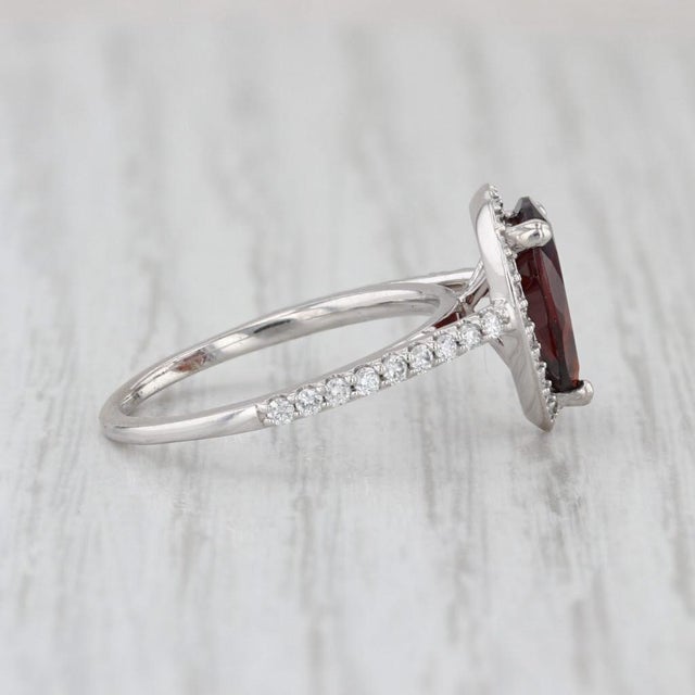 2010s 2.42ctw Pear Garnet Diamond Halo Ring 14k White Gold Size 6 For Sale - Image 5 of 8