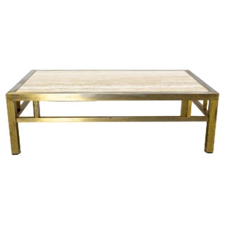 Mid-Century French Travertine and Gilt Brass Coffee Table in the style of Guy Lefevre Style, 1970s For Sale