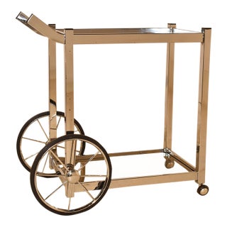 Mid-Century Chrome and Smoked Glass Two Tier Rolling Bar Cart For Sale