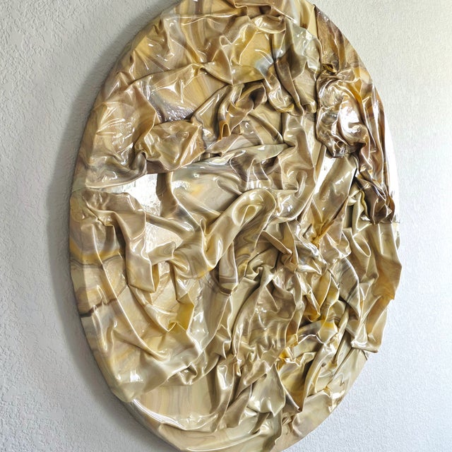 Beige "Suspiro" Round 36" Original Sculptural Abstract Painting by Shelly Floyd For Sale - Image 8 of 10