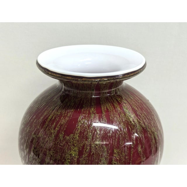 Contemporary Oxblood Red and Gold Art Glass Vase For Sale - Image 3 of 8