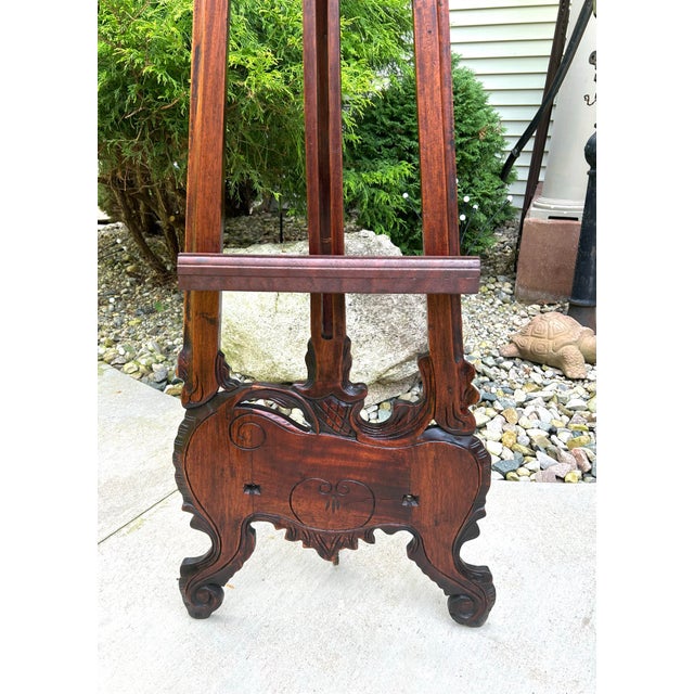 Wood Large, Floor-Standing, Antique, Mahogany, Rococo-Revival, Adjustable, Hand-Carved Easel, 1890’s For Sale - Image 7 of 11