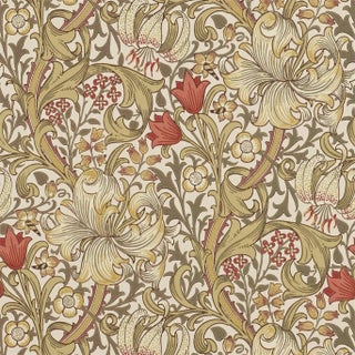 Morris & Co Golden Lily Wallpaper in Biscuit/Brick - a Sample For Sale
