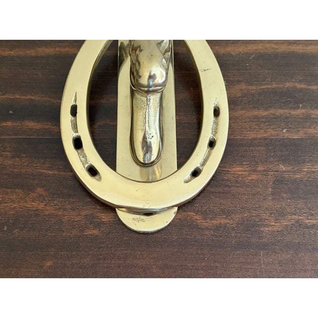 Metal Vintage Cast Brass Horse Head and Horseshoe Door Knocker For Sale - Image 7 of 10