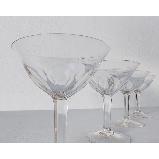 Transparent Set of 4 Faceted Gevaert Stemmed Cordial Glasses in the Style of Val St Lambert For Sale - Image 8 of 10