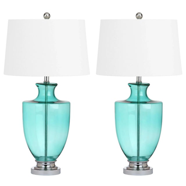 Green 30 Inch H Glass Table Lamp in Green - a Pair For Sale - Image 8 of 8