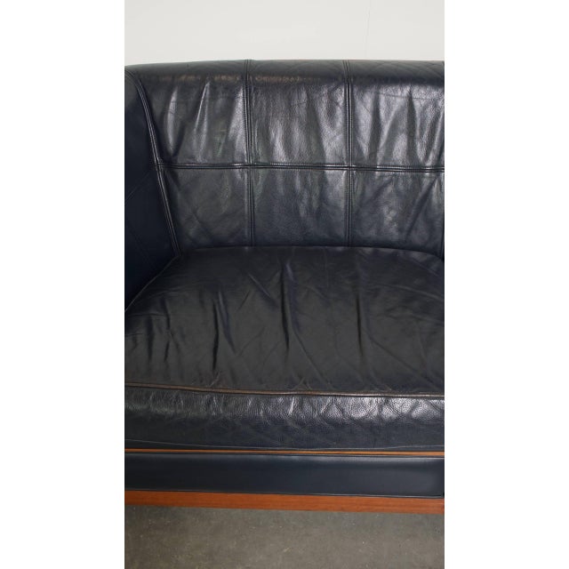 2000 - 2009 Art Deco Sofa with Woodwork and Dark Blue Cowhide For Sale - Image 5 of 18
