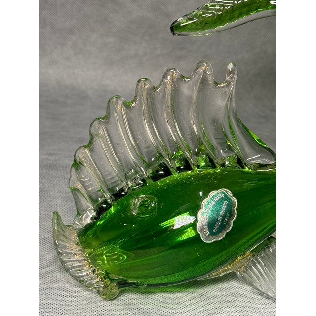 1960s Green Murano Glass Fish Sculpture with Gold, Italy, 1960s For Sale - Image 5 of 11