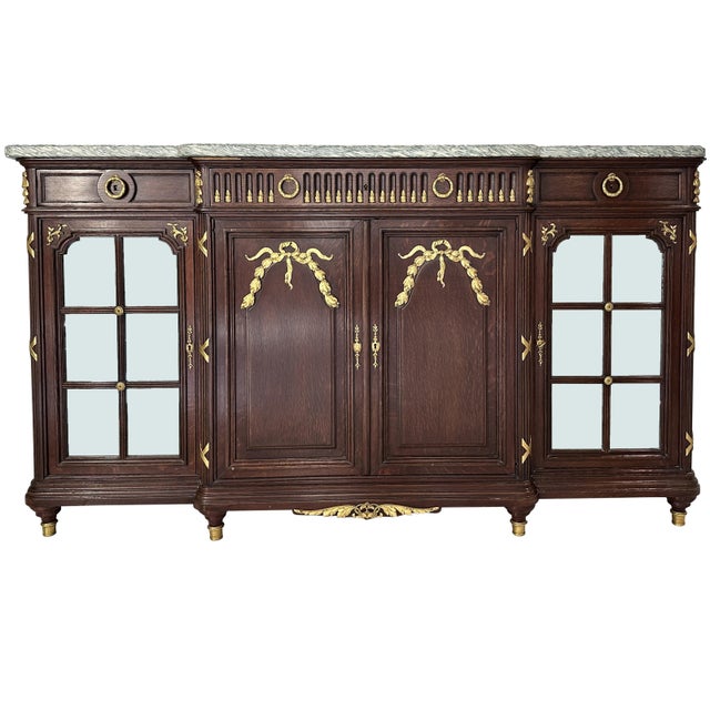 Late 19th Century Late 19th Century 19th Century Bronze Mounted Louis XVI Marble Top Enfilade Buffet For Sale - Image 5 of 12