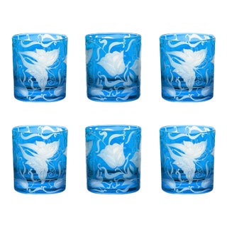 ARTEL Social Butterflies Small Tumbler Glass in Azure - Set of 6 For Sale