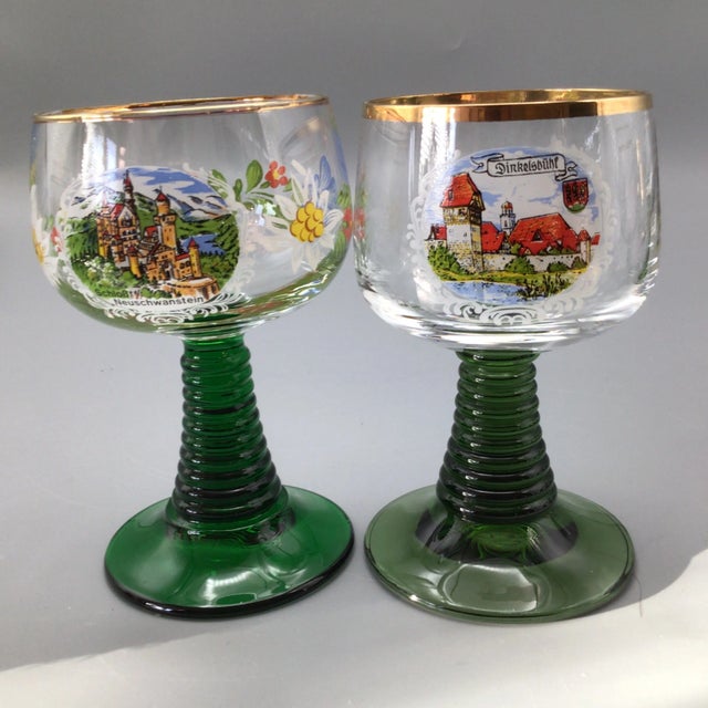 Emerald Green Beehive Stem German Souvenir Goblets-Set of 13 For Sale - Image 11 of 13