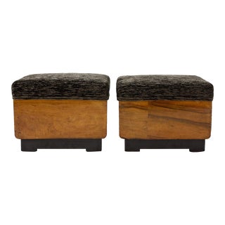 Pair of Art Deco Foot Stools of Walnut, Italy 1930s For Sale