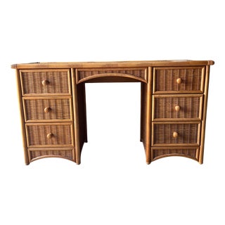 Wicker Knee Hole Desk or Dressing Table For Sale