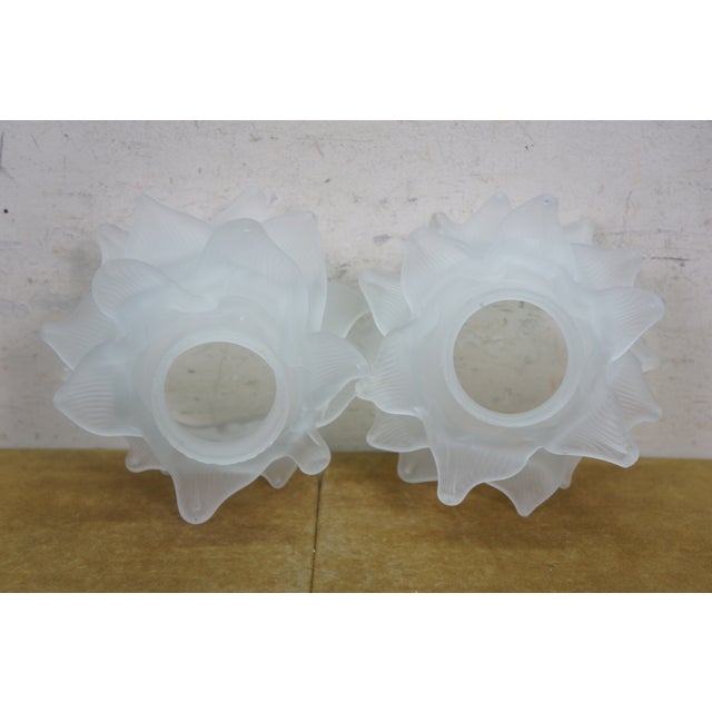 Antique Frosted Satin Glass Rose Flower Chandelier Lamp Shades 6" - a Pair For Sale - Image 10 of 10