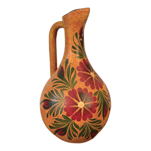 Vintage 18" Tonala Mexican Pottery Floral Ewer Pitcher
