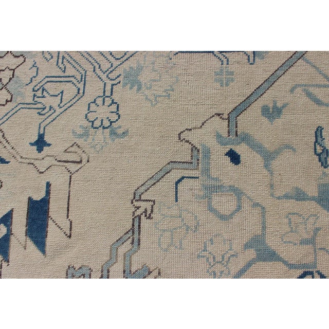 Blue and Ivory Floral Vintage Turkish Oushak Rug With Blossoming Medallion For Sale - Image 9 of 12