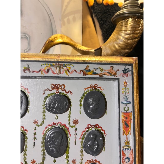 Gray Renaissance Revival Grotesche Painted Frame With Neoclassical Grand Tour Intaglios For Sale - Image 8 of 15