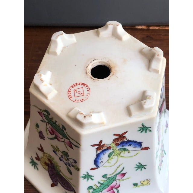 Ceramic Vintage Chinoiserie Hexagonal Porcelain Planter For Sale - Image 7 of 12