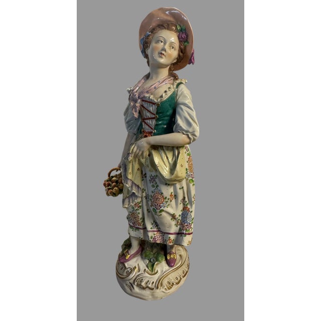 Impressive matched pair of antique Sitzendorf German porcelain figures, each exceptionally large at approximately 20...